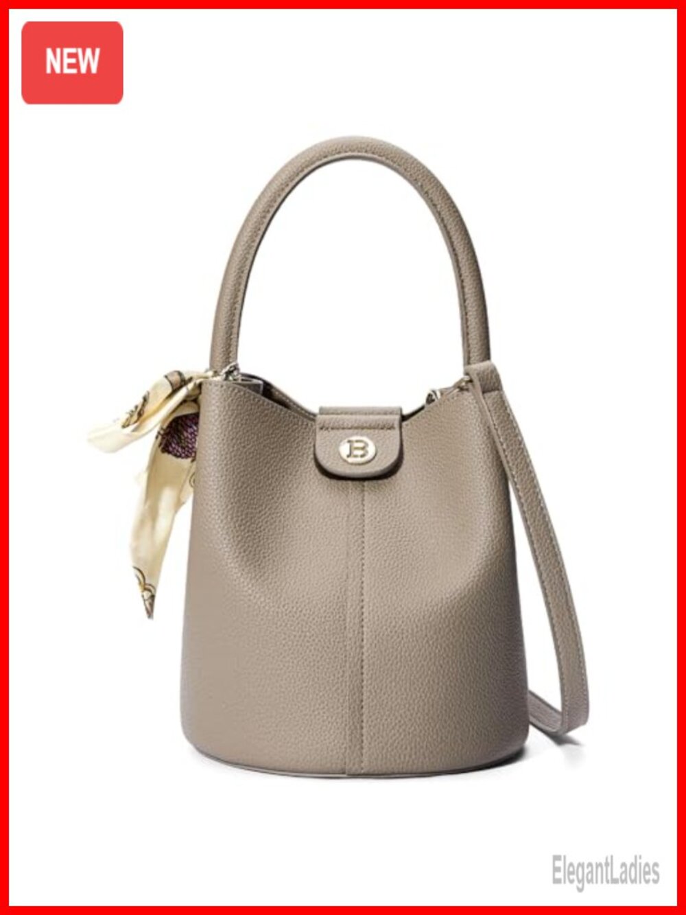 Vegan Leather Bucket Purse Crossbody Bag Detachable Silk Scarf